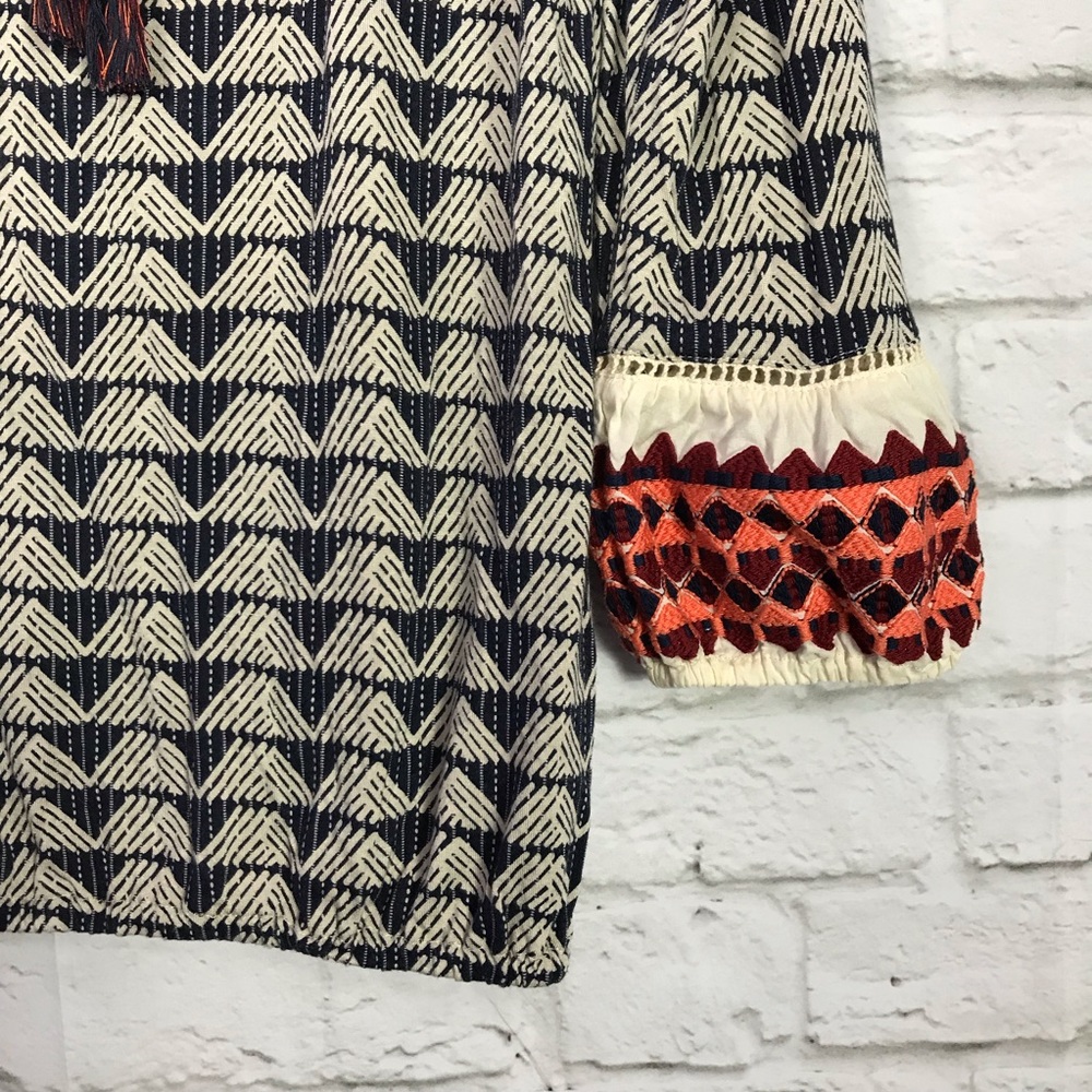Kenar Boho Embroidered Peasant Sleeve Tassel Top - Picture 3 of 7